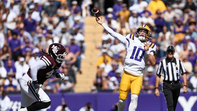 LSU QB Sam Leavitt passed for four touchdowns and didn't throw an interception for the first time in a game this season (Photo: USA TODAY Network via Reuters Connect)